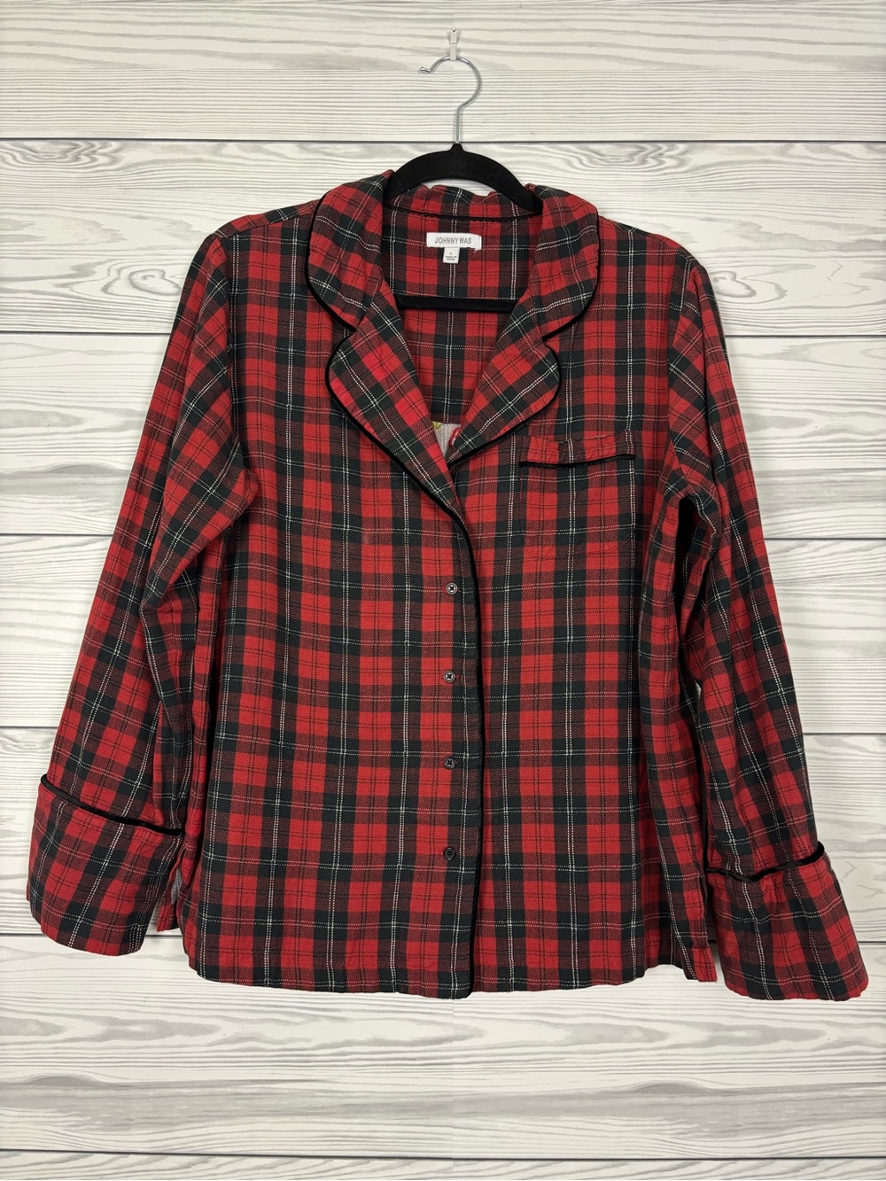 Johnny Was The Zariah long PJ set pajamas size large red plaid floral embroidery - Picture 9 of 15